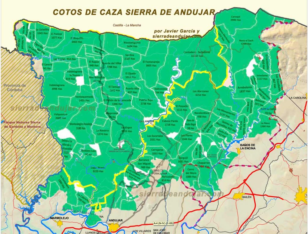 Plano cotos de caza Sierra de Andújar